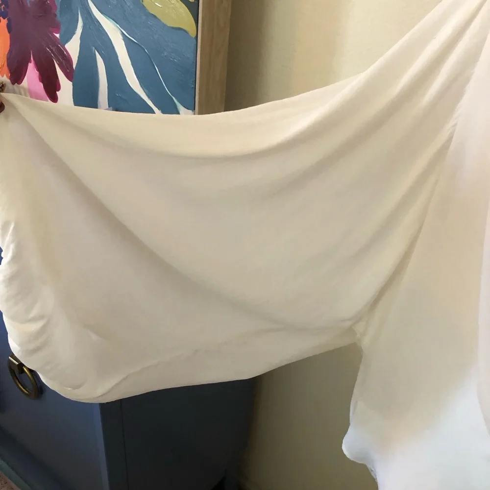 Free People Cream Drape Blouse With Big Balloon Sleeves